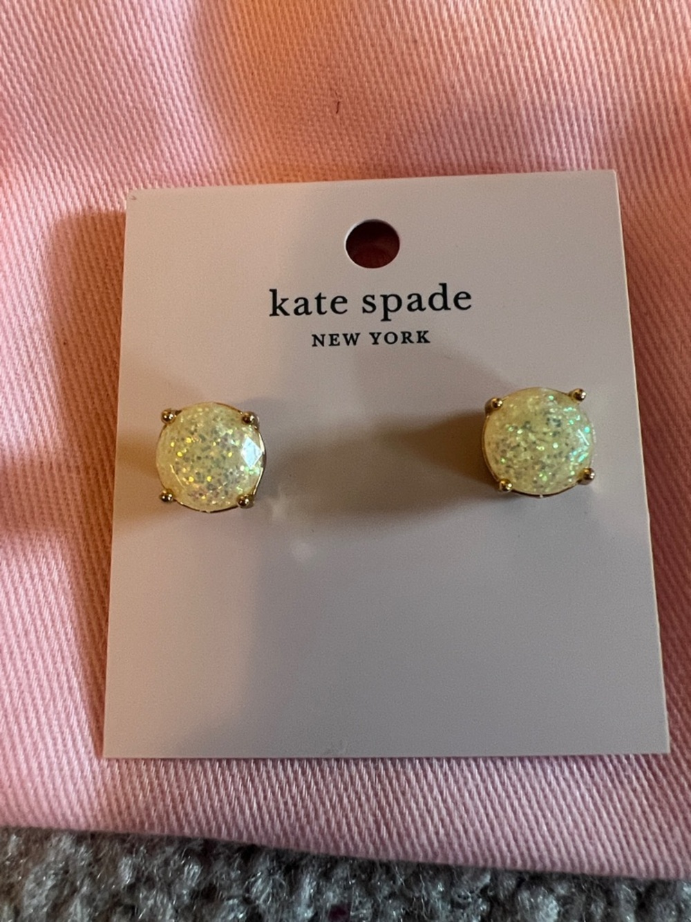 kate spade Yellow Druzy Stud Earrings with Pink Pouch - Picture 4 of 4